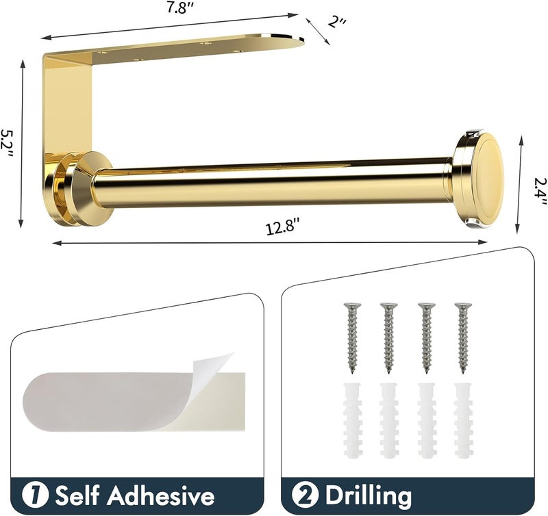 theaoo Paper Towel Holder Under Cabinet, One-Handed Tear Wall Mount Paper Towel Holder Dispenser with Damping Function for Kitchen Organization, Stainless Steel, Self-Adhesive or Drill mounting, Gold - Image 4